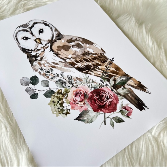 Owl Watercolor Illustration Wall Art Print Poster Portrait Unframed - Picture 12 of 17